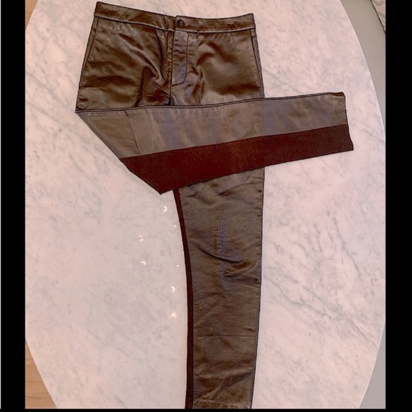 Joffer Caoc brown leather flat front pants with stretch cotton back size 4 - Picture 4 of 9